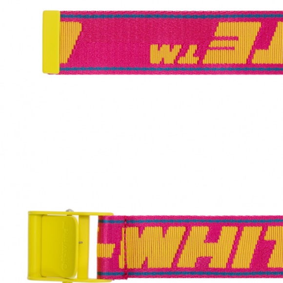 NWT OFF WHITE 2.5 Industrial Jacquard Mini Fuchsia Pink Yellow Adjustable Belt - Picture 3 of 7